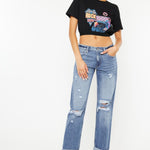 Kancan Mid Rise Distressed Straight Jeans - All Mine Now Clothing