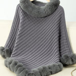 Fuzzy Trim Texture Three-Quarter Sleeve Poncho - All Mine Now Clothing