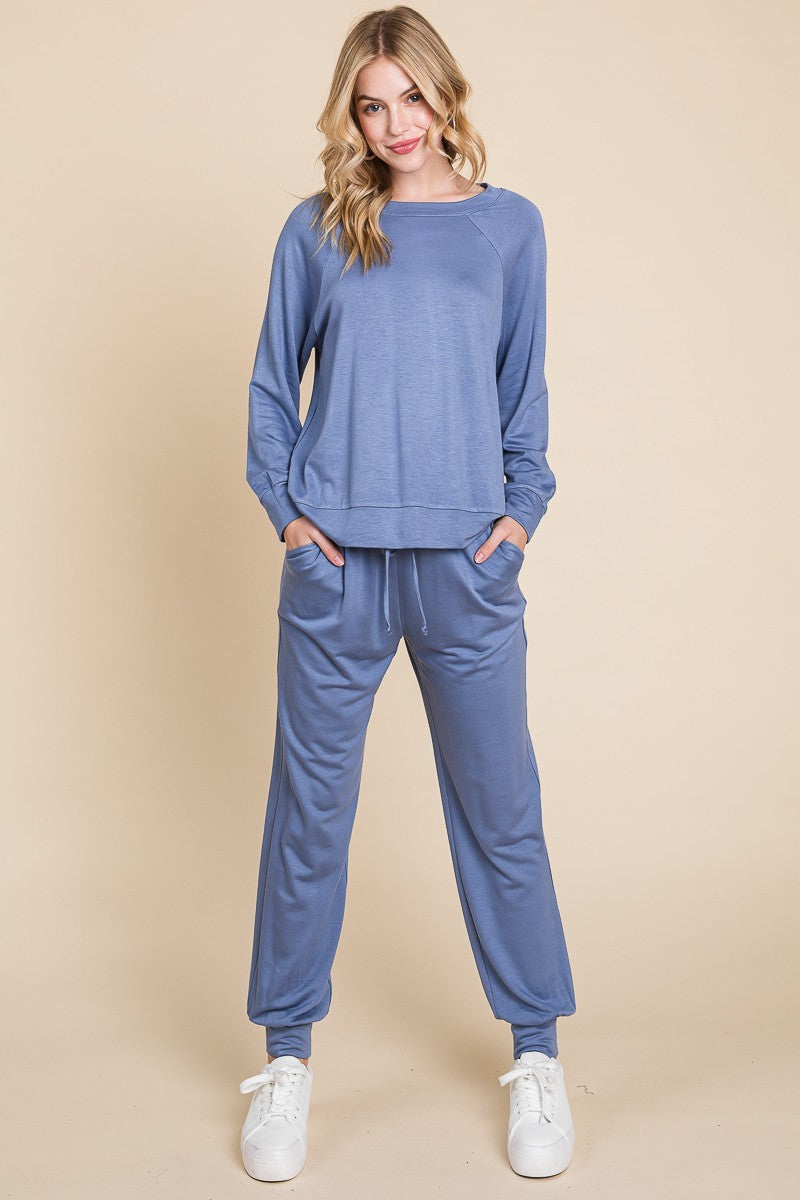 Super Lady Round Neck Raglan Sleeve Top and Pants Lounge Set - All Mine Now Clothing