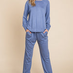 Super Lady Round Neck Raglan Sleeve Top and Pants Lounge Set - All Mine Now Clothing