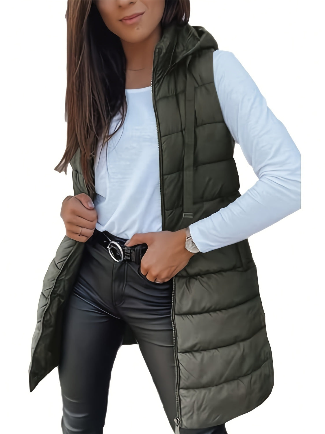 Plus Size Zip Up Hooded Vest Coat - All Mine Now Clothing