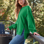 Slit Round Neck Long Sleeve Sweatshirt - All Mine Now Clothing