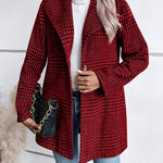 Plaid Collared Neck Long Sleeve Jacket - All Mine Now Clothing