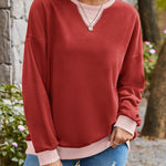 Lovelet Contrast Round Neck Long Sleeve Sweatshirt - All Mine Now Clothing