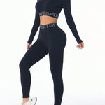 Letter Print Round Neck Long Sleeve Top and Leggings Active Set - All Mine Now Clothing