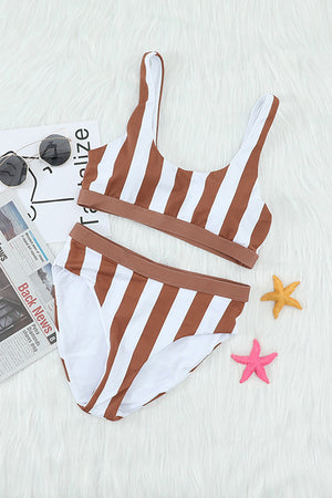 Striped Tank High Waist Bikini - All Mine Now Clothing