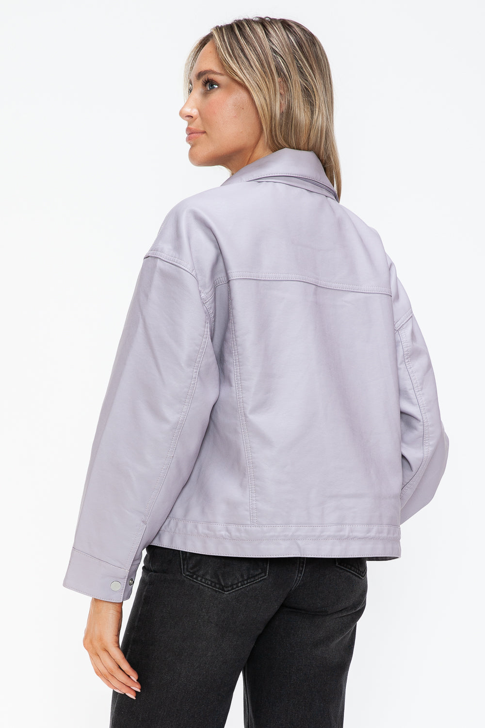 How Dare U Drawstring Hem PU Leather Zip Up Jacket - All Mine Now Clothing