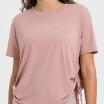 Millennia Drawstring Round Neck Short Sleeve Active T-Shirt - All Mine Now Clothing