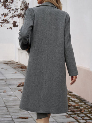 Devine Pocketed Collared Neck Long Sleeve Coat - All Mine Now Clothing