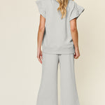 Double Take Texture Ruffle Short Sleeve Top and Drawstring Wide Leg Pants Set - All Mine Now Clothing