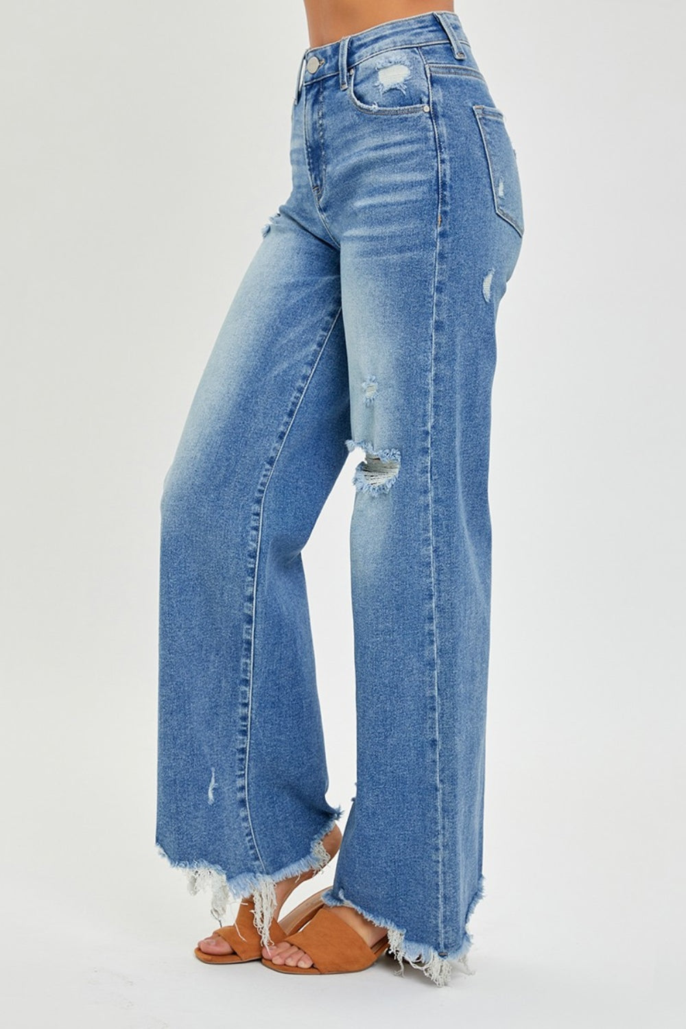 RISEN Full Size High Rise Frayed Hem Wide Leg Jeans - All Mine Now Clothing