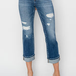 RISEN Full Size Cuffed Ankle Distressed Straight Jeans - All Mine Now Clothing