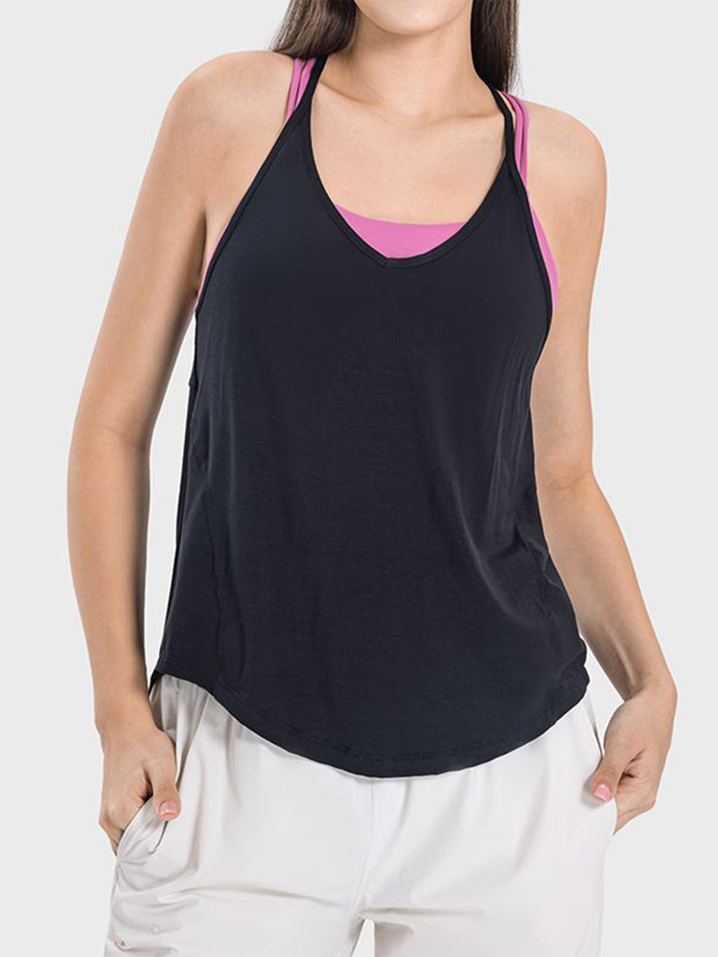 Millennia Slit Spaghetti Strap Scoop Neck Active Cami - All Mine Now Clothing