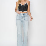 Risen Full Size High Rise Front Patch Pocket Flare Jeans Trendsi