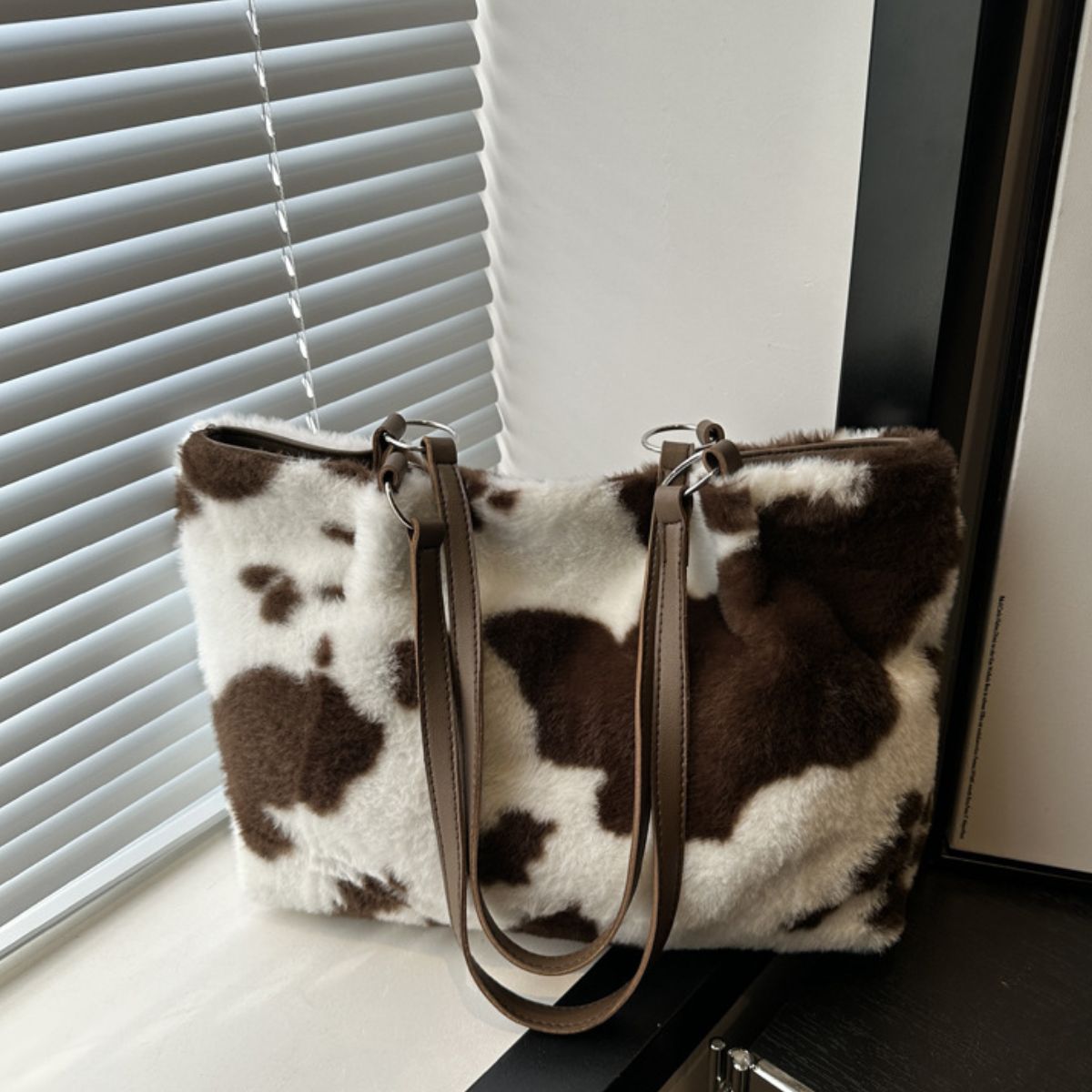 Cow Print Furry Tote Bag - All Mine Now Clothing