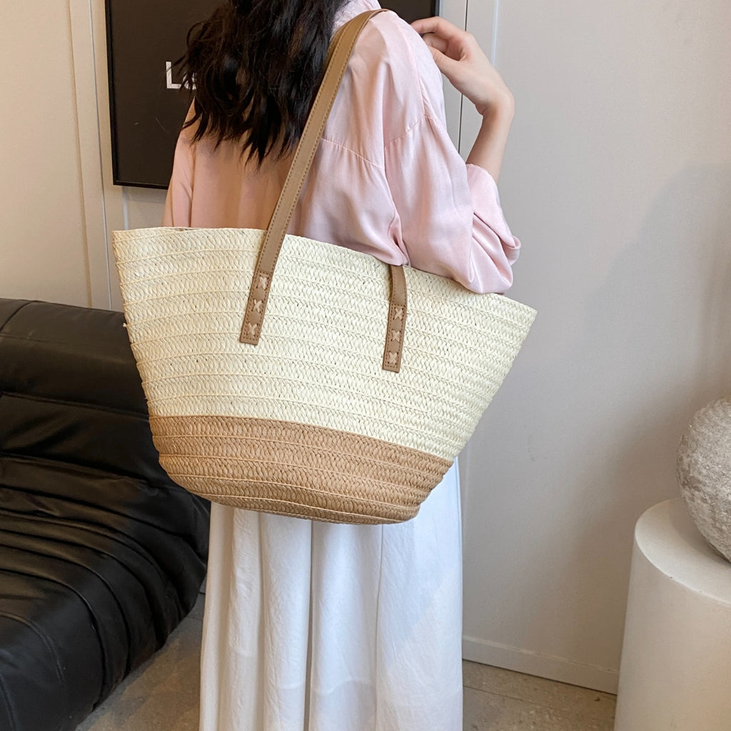 Contrast Straw Braided Handbag - All Mine Now Clothing