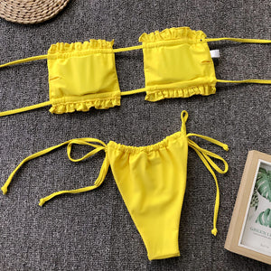 Frill Trim Ruched Bikini Set - All Mine Now Clothing