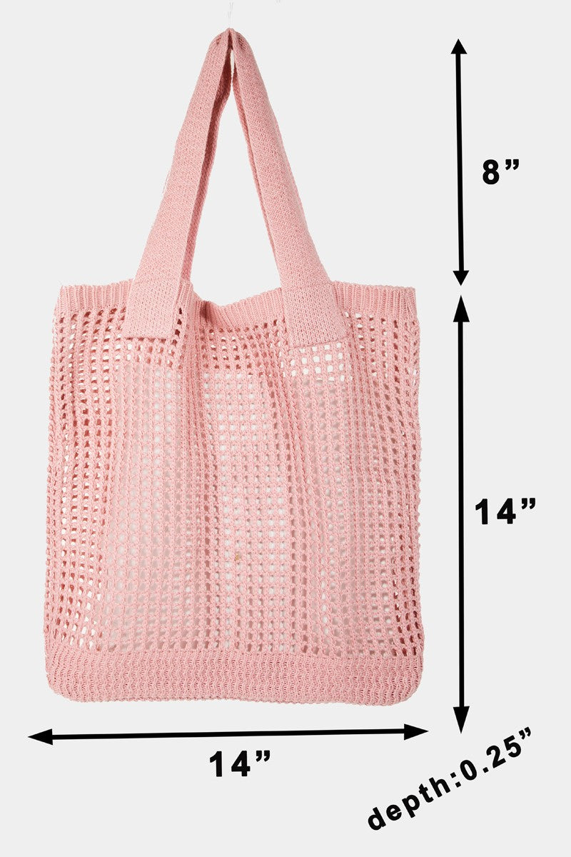 Fame Pointelle Knit Crochet Tote Bag - All Mine Now Clothing