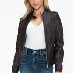 Snobbish PU Leather Biker Jacket with Side Zip Pockets - All Mine Now Clothing