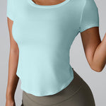 Cutout Round Neck Short Sleeve Active T-Shirt - All Mine Now Clothing