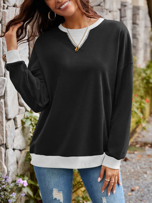 Lovelet Contrast Round Neck Long Sleeve Sweatshirt - All Mine Now Clothing