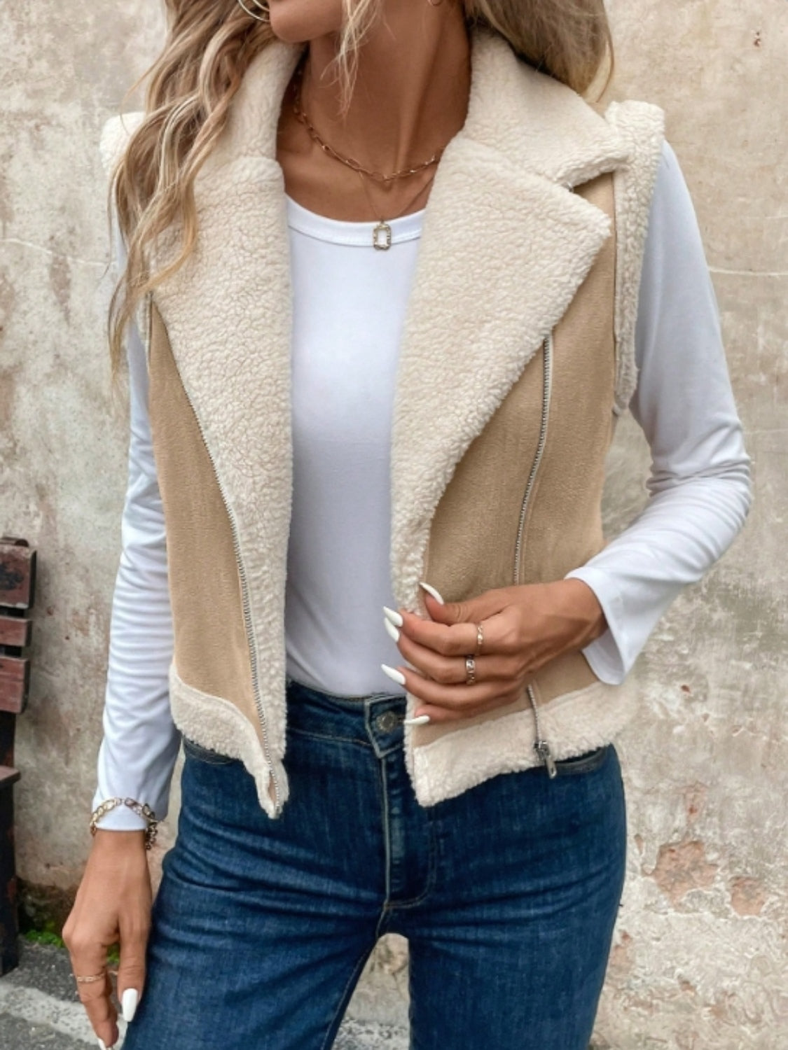 Zip Up Sherpa Vest Coat Trendsi