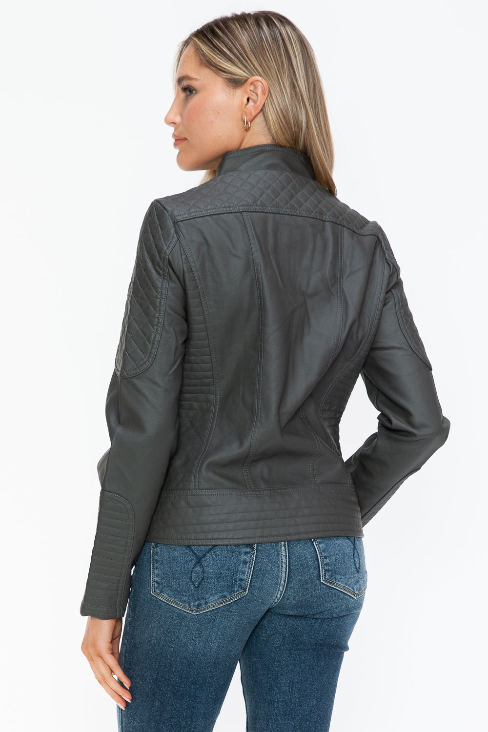 Snobbish Faux Leather Zip Up Mock Neck Jacket - All Mine Now Clothing