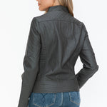 Snobbish Faux Leather Zip Up Mock Neck Jacket - All Mine Now Clothing