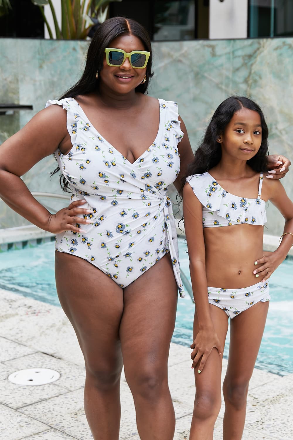 Marina West Swim Float On Ruffle Faux Wrap One-Piece in Daisy Cream - All Mine Now Clothing