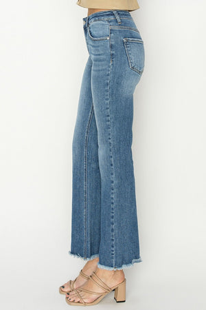 RISEN Mid-Rise Frayed Hem Bootcut Jeans Trendsi