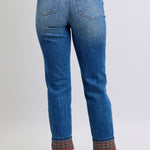 Judy Blue Full Size Plaid Print Cuff Straight Leg Jeans with Pockets Trendsi