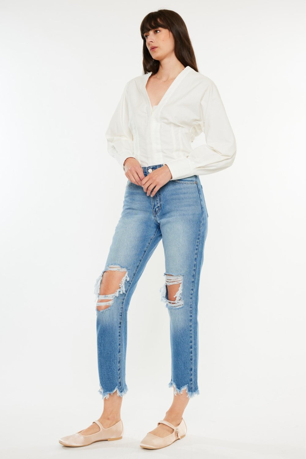 Kancan Distressed Frayed Hem Cropped Jeans - All Mine Now Clothing