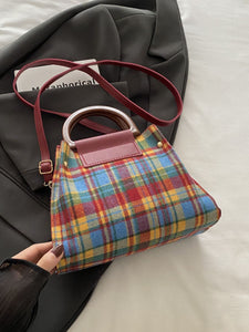 Contrast Plaid Trapezoid Shape Crossbody Bag - All Mine Now Clothing