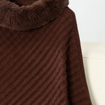 Fuzzy Trim Texture Three-Quarter Sleeve Poncho - All Mine Now Clothing