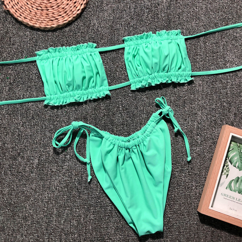 Frill Trim Ruched Bikini Set - All Mine Now Clothing