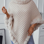 Fuzzy Trim Texture Three-Quarter Sleeve Poncho - All Mine Now Clothing