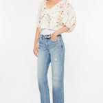 Kancan Mid Rise Frayed Hem Straight Jeans Trendsi