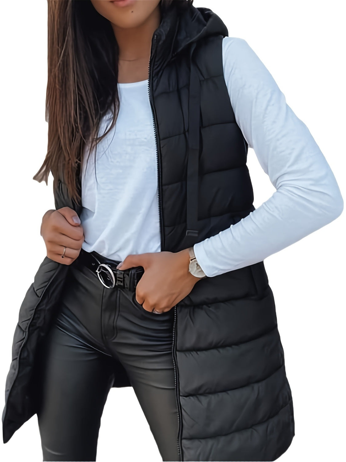 Plus Size Zip Up Hooded Vest Coat - All Mine Now Clothing