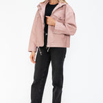 How Dare U Drawstring Hem PU Leather Zip Up Jacket - All Mine Now Clothing