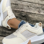 Lace-Up Rhinestone Wedge Sneakers - All Mine Now Clothing