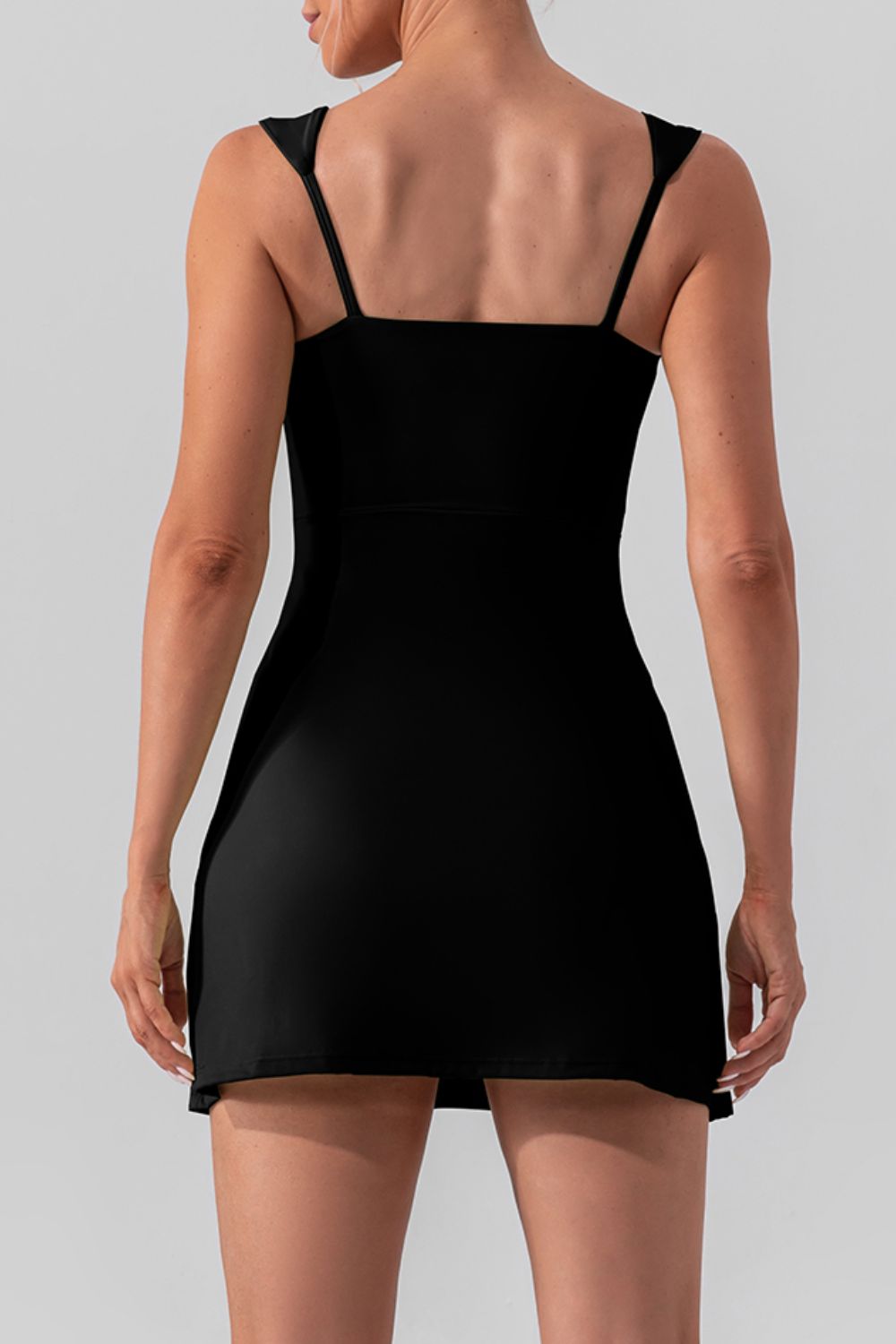 Square Neck Sleeveless Slit Mini Active Dress - All Mine Now Clothing