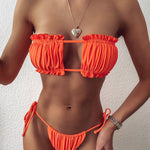 Frill Trim Ruched Bikini Set - All Mine Now Clothing