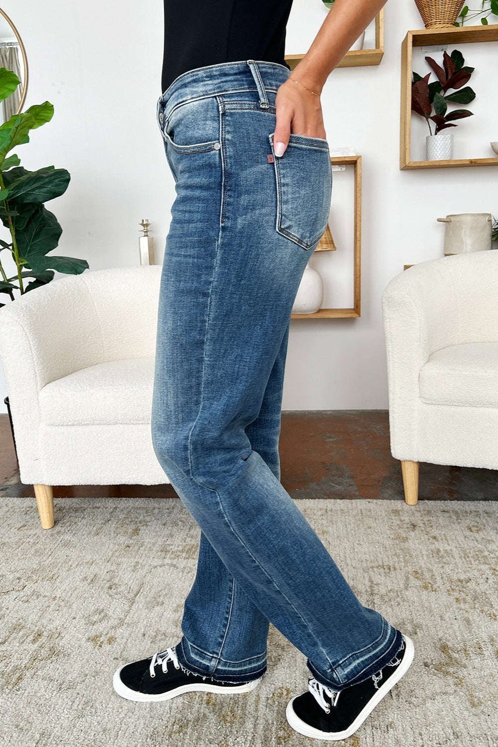 Judy Blue Full Size Mid Rise Release Hem Jeans Trendsi