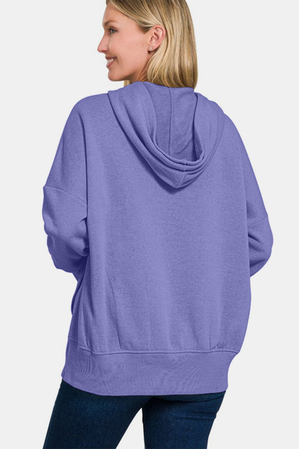 Zenana Half Snap Long Sleeve Hoodie with Kangaroo Pocket - All Mine Now Clothing