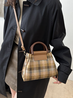 Contrast Plaid Trapezoid Shape Crossbody Bag - All Mine Now Clothing