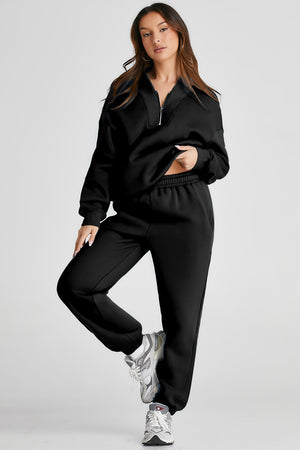 Quarter Zip Long Sleeve Top and Pants Set - All Mine Now Clothing