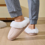 Fluff Trim Round Toe Flat Slippers - All Mine Now Clothing