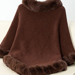 Fuzzy Trim Texture Three-Quarter Sleeve Poncho - All Mine Now Clothing