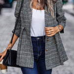 Plaid Button Up Blazer with Lapel Collar Trendsi