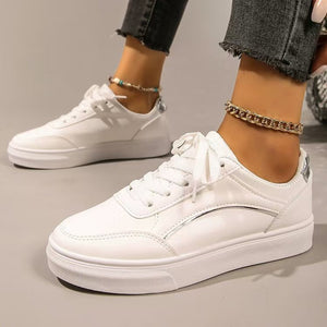 PU Leather Round Toe Flat Sneakers - All Mine Now Clothing